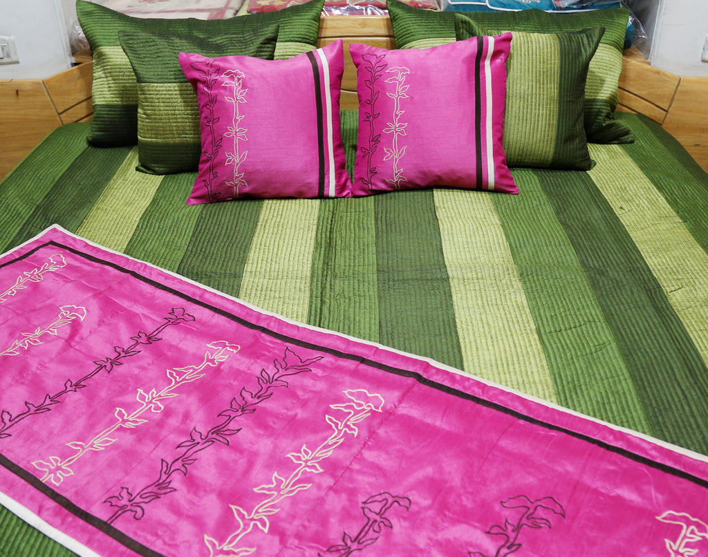 Plain PolySilk Quilted BedCover Set-(1 bedcover+ 2 Pillow Covers + 4 Cushion Covers + 1 Throw) - Jagdish Store Karol Bagh Online Since 1965