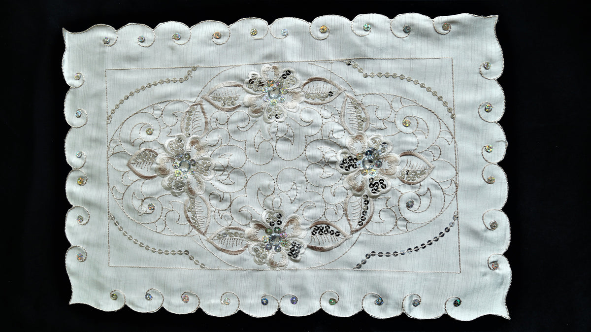 Sequin Work Polyester Table Mat 12x18 inch front view