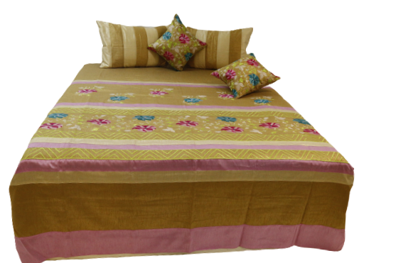 Embroidery Design Dupion Silk BedCover Set-(1 bedcover+ 2 Pillow Covers + 2 Cushion Covers) - Jagdish Store Online Since 1965