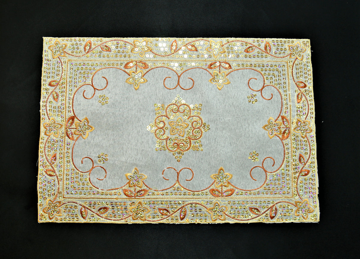 Beige Sequin Work Table Mat 12x18 inch front view
