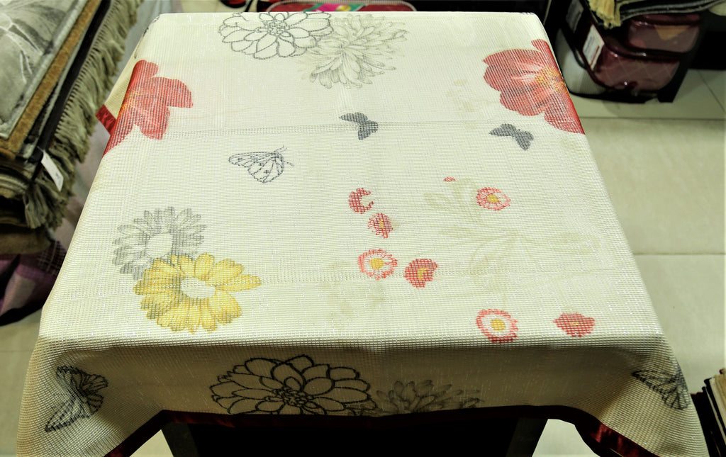 Printed  (40 X 40 Inch) Table Cover(Maroon-Cream)-Net - Jagdish Store Online Since 1965