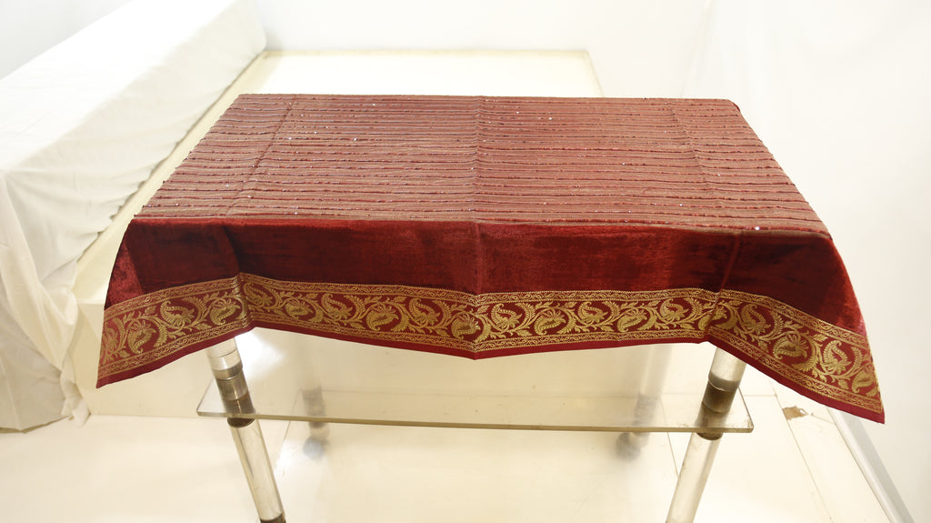 Sequence Stripe (36 X 54 Inch) Table Cover(Maroon)-Tissue+Chenille - Jagdish Store Online Since 1965