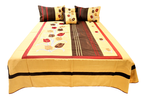 Embroidery  Dupion Silk BedCover Set-(1 bedcover+ 2 Pillow Covers + 2 Cushion Covers) - Jagdish Store Online Since 1965