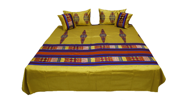 Mustard bedcover made up with matching bolsters and shams, Rosario Premium
