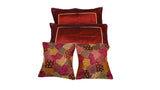 Dupion Embroidery Patch Double Bedcover with Pillow Cover and Cushion Covers