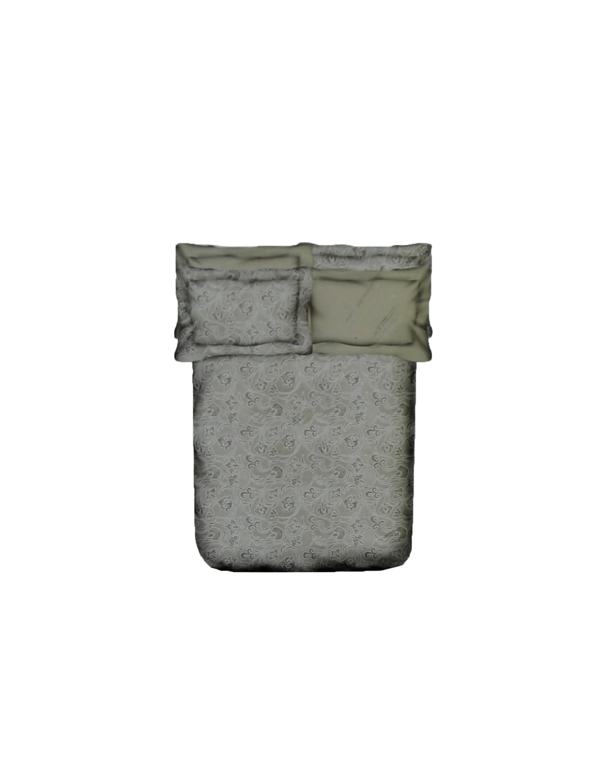 Grey paisley bedsheet laid flat with two pillow covers, Trident Nectarsoft