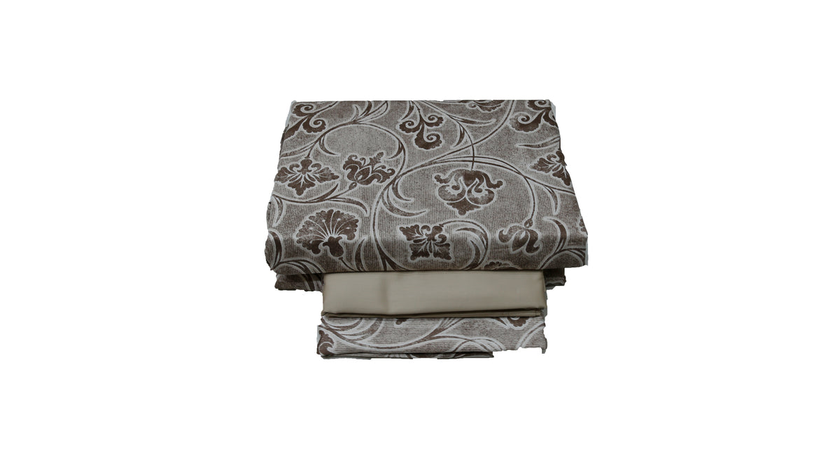 Folded grey paisley bedsheet with its plain pillow covers, Trident Nectarsoft