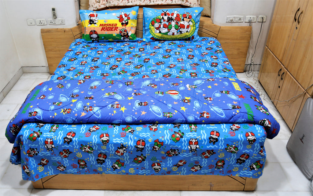 Printed Kids Cotton Quilt 4 Pcs Set-(90x108 Inch)-Blue - Jagdish Store Online Since 1965