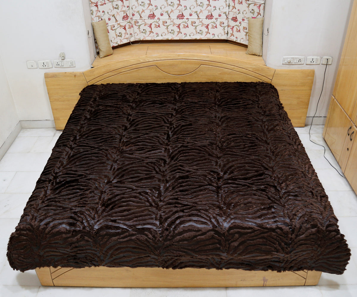 Mora- (Brown)Blanket(220 X 240 Cm)-Leather/Fur - Jagdish Store Online Since 1965