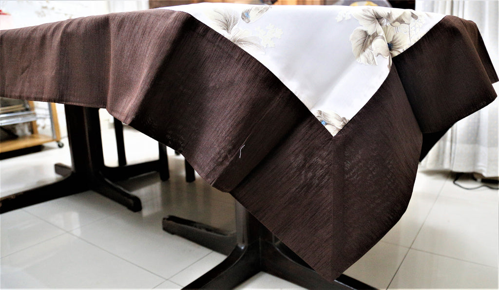 Printed(60x108 Inch)Table Cover(White/Brown)-Sheer/Polyester - Jagdish Store Online Since 1965