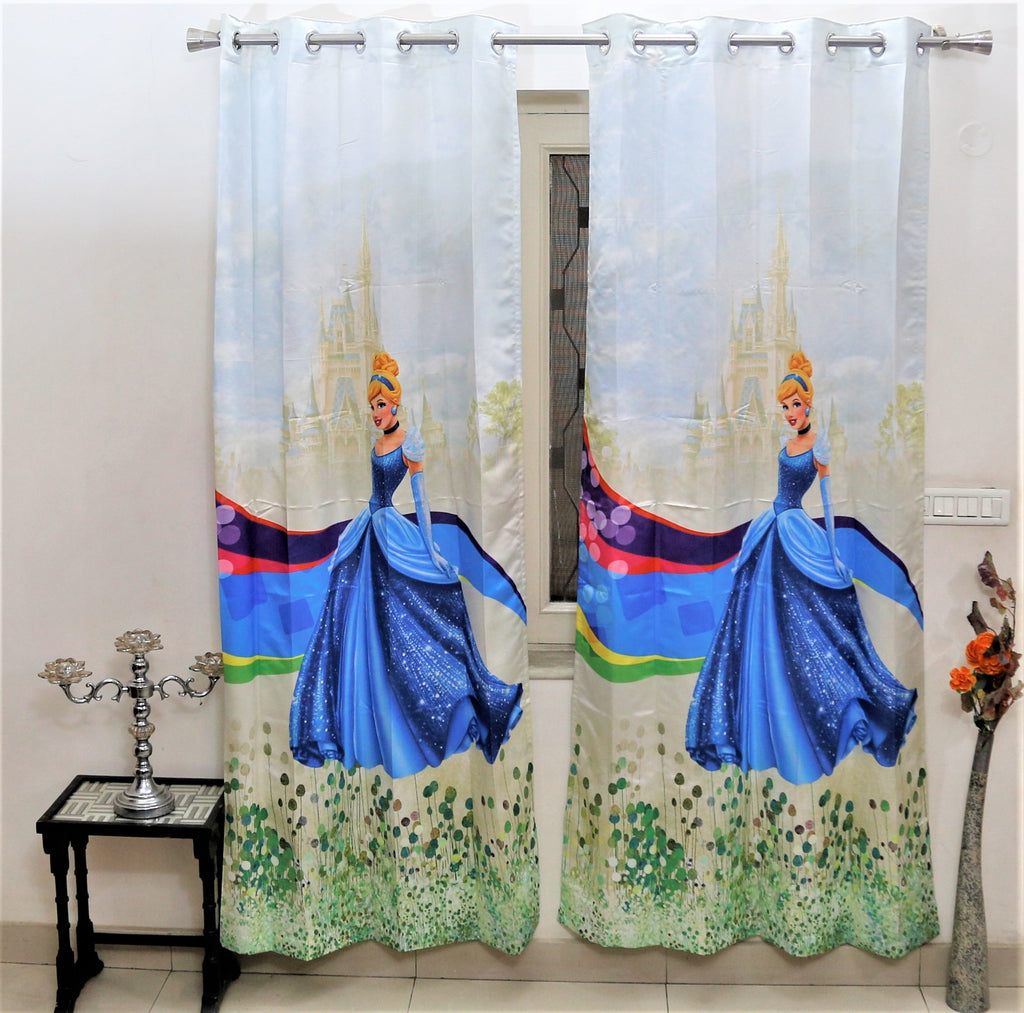 (Green/Blue) Curtain Self Design- Polyester(7 X 4 Feet) - Jagdish Store Online Since 1965