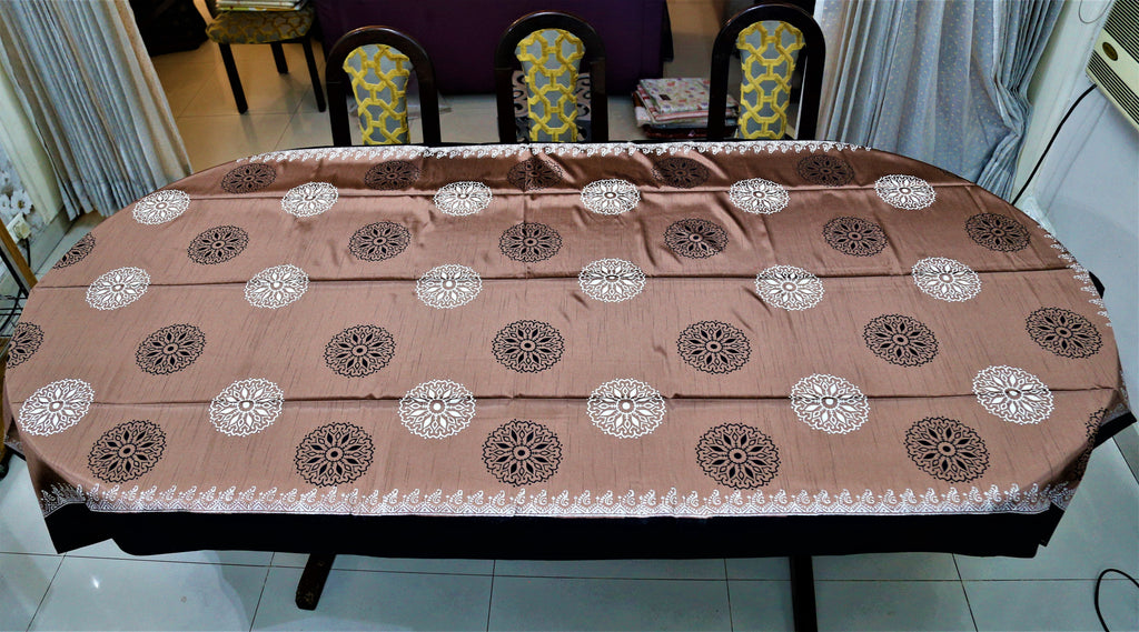 Block Printed (60x108 Inch)Table Cover(Brown/Black)-Silk - Jagdish Store Online Since 1965