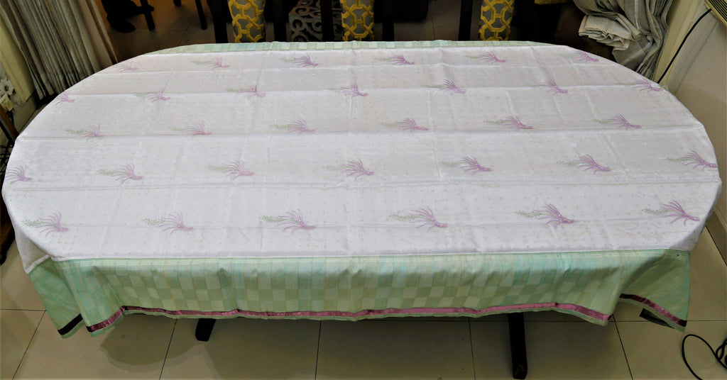 Embroidery(60x120 Inch)Table Cover(Cream/Green)-Tissue/Polyester - Jagdish Store Online Since 1965