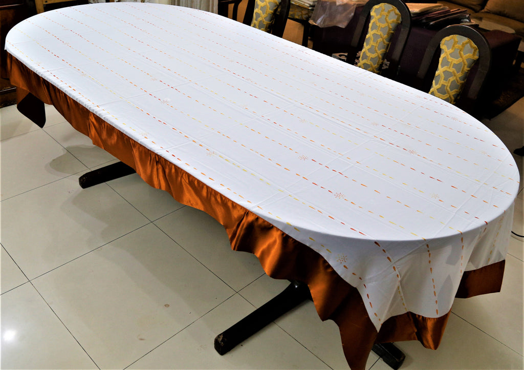 Printed (60x120 Inch)Table Cover(White/Rust)-Sheer/Satin - Jagdish Store Online Since 1965