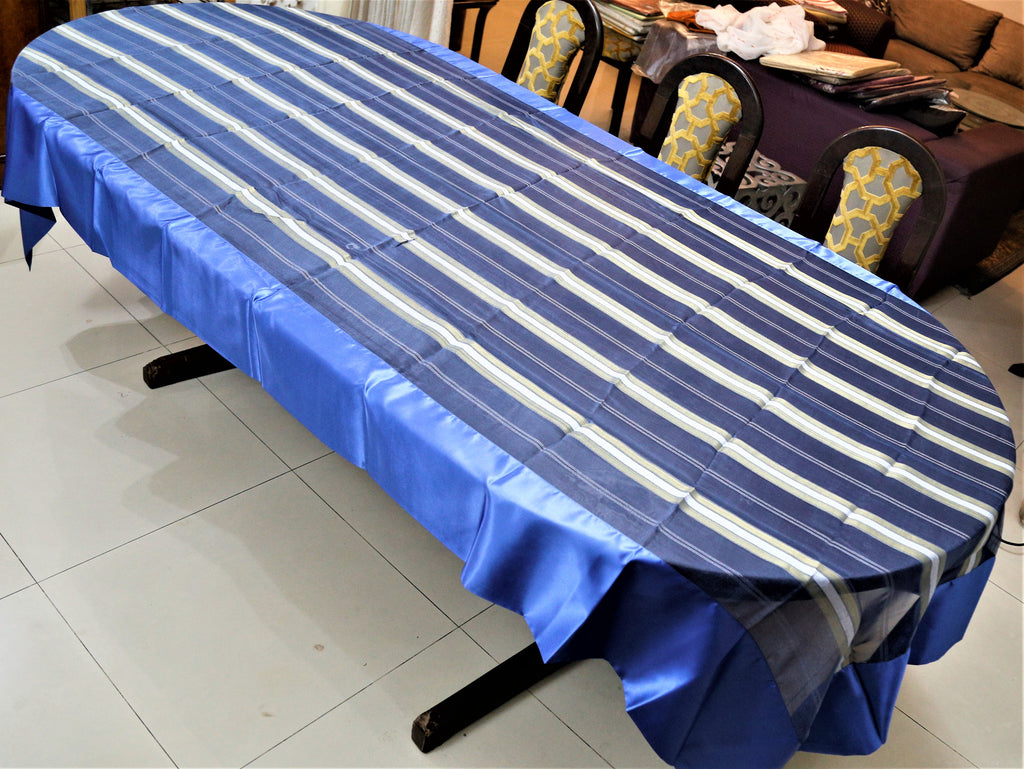 Tissue Stripe(60x120 Inch)Table Cover(Blue)-Satin/Tissue - Jagdish Store Online Since 1965