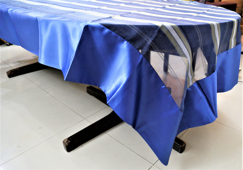 Tissue Stripe(60x120 Inch)Table Cover(Blue)-Satin/Tissue - Jagdish Store Online Since 1965