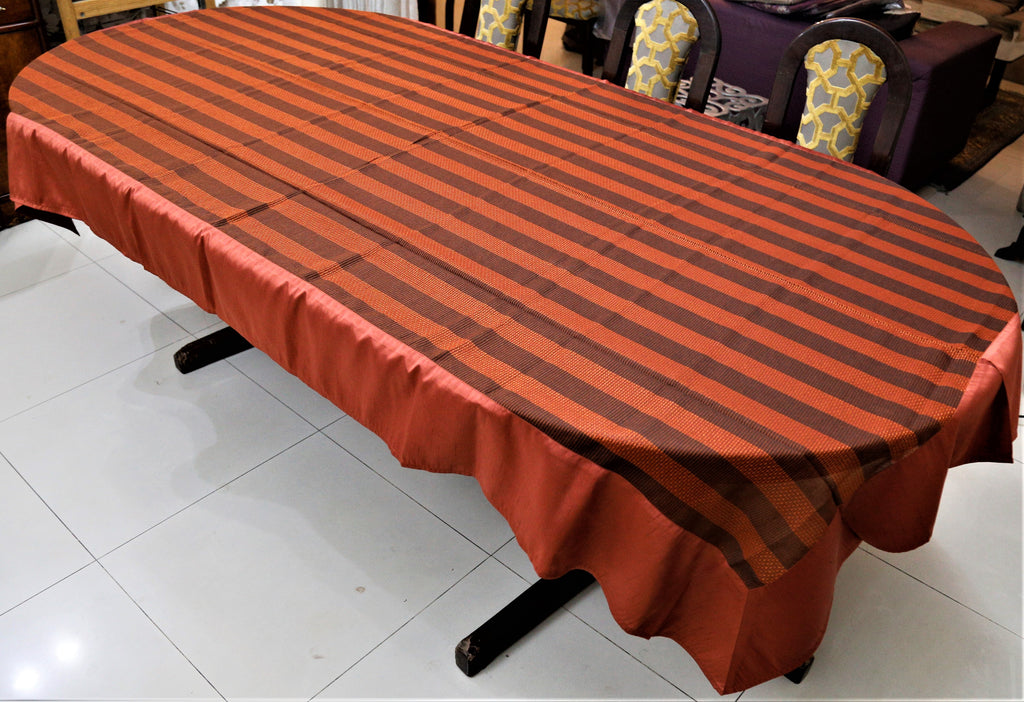 Sheer Stripe(60x108 Inch)Table Cover(Rust)-Sheer/Polyester - Jagdish Store Online Since 1965
