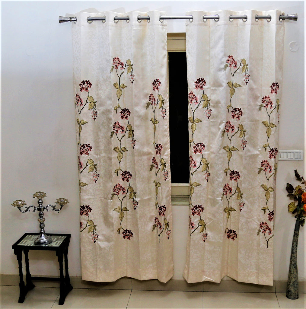 Embroidery (Pink) Curtain Self Design- Polyester(7 X 4 Feet) - Jagdish Store Online Since 1965