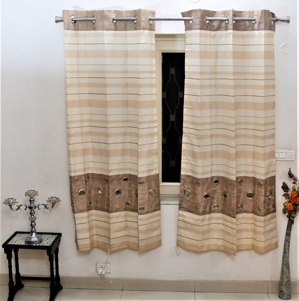 (Beige) Window Curtain Self Design- Polyester(6 X 4 Feet) - Jagdish Store Online Since 1965