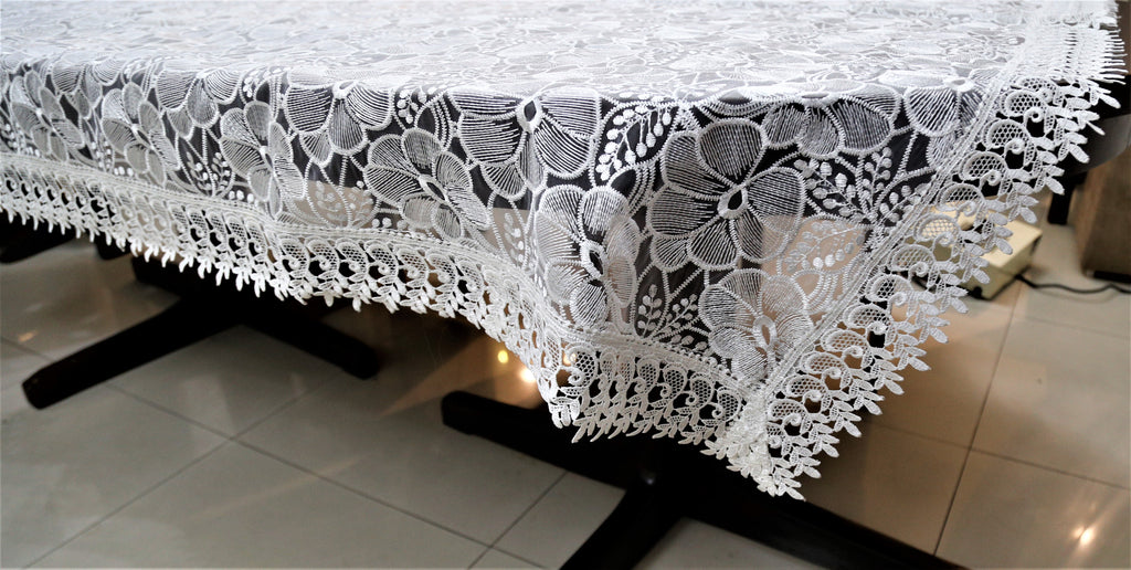Embroidery+Lace(60x90 Inch)Table Cover(White)-Sheer - Jagdish Store Online Since 1965