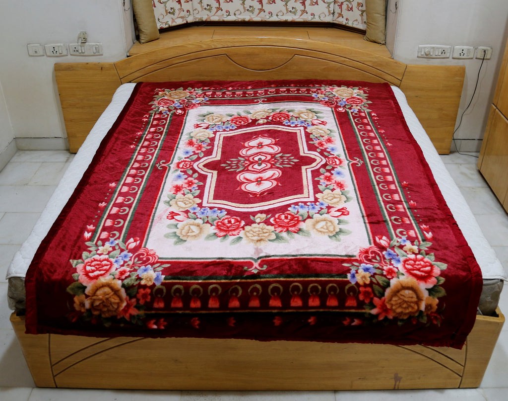 Floral (Printed)-Maroon Blanket(60 X 90 Inch)-Polyester - Jagdish Store Online Since 1965