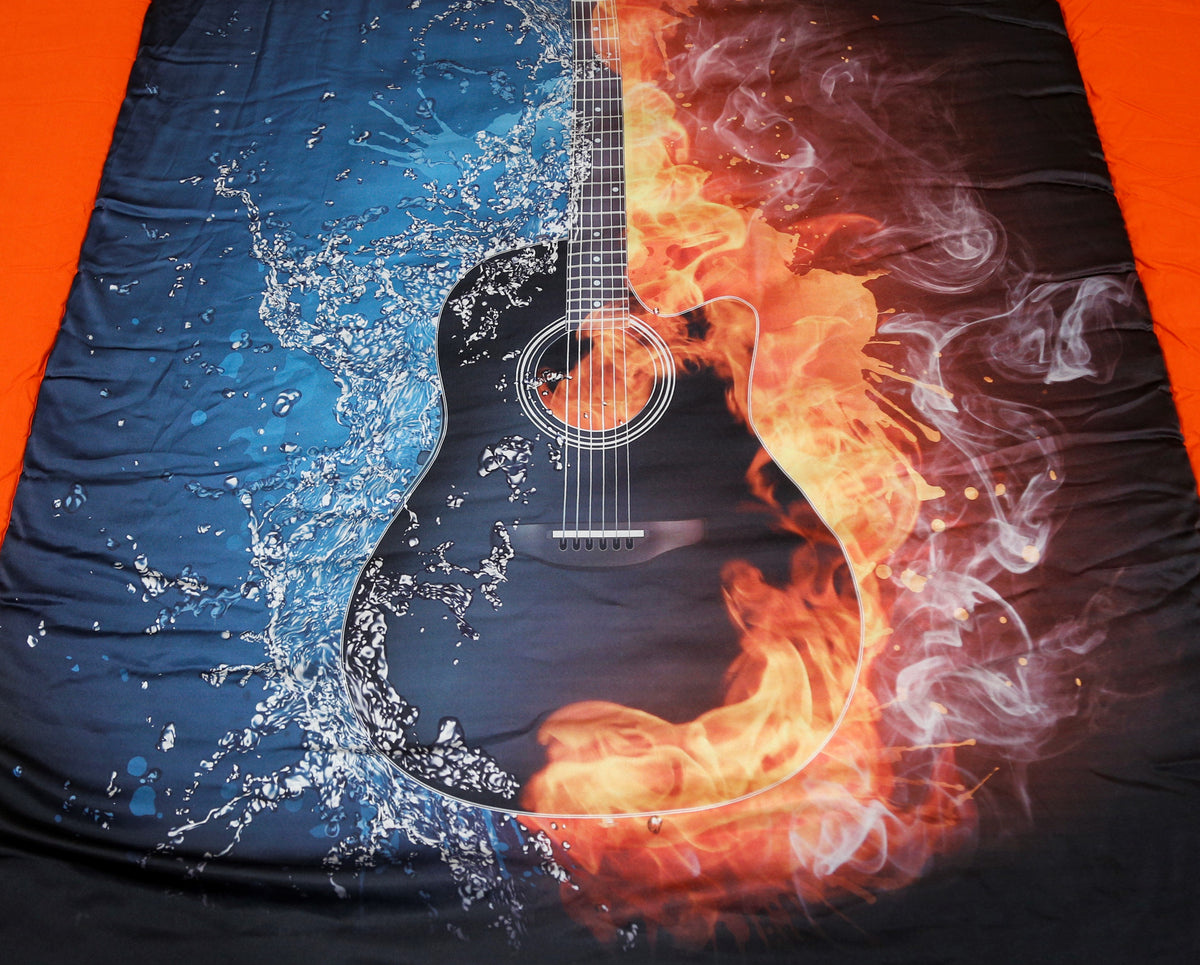 Guitar Printed(Orange/Blue) Polyester Quilt (60x90 Inch)-250GSM - Jagdish Store Online Since 1965