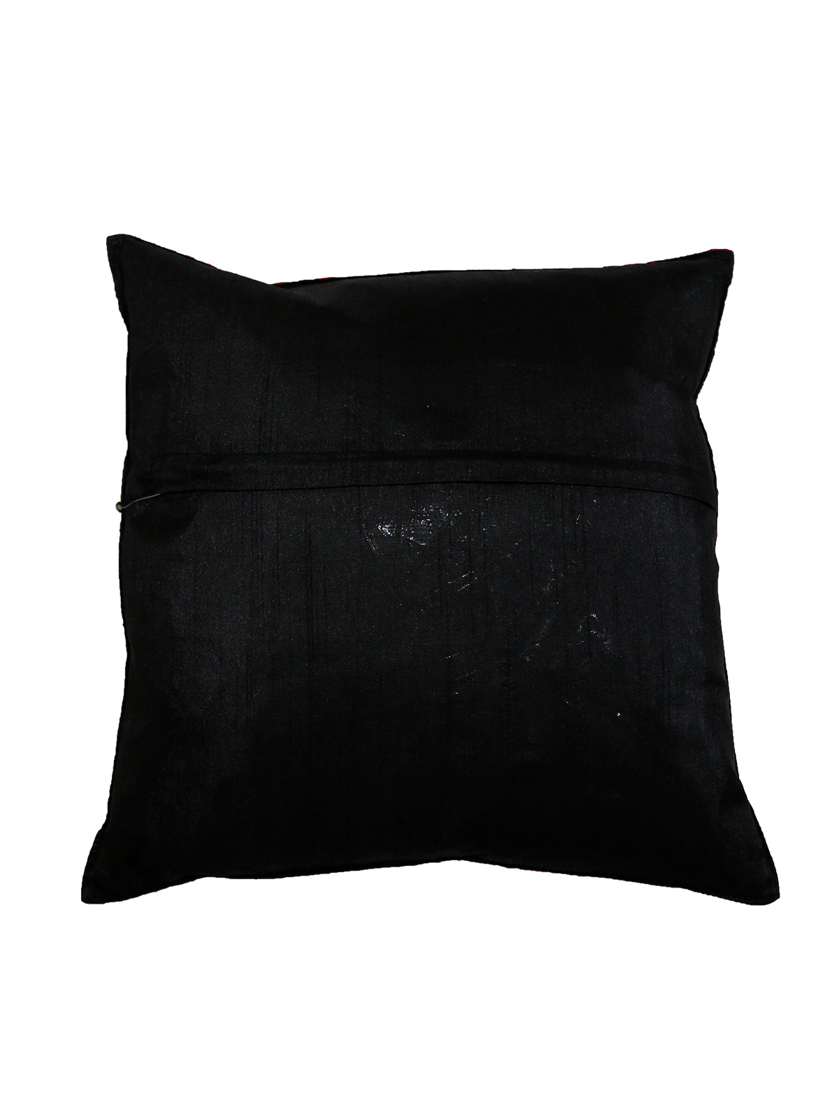 Plain black reverse of the red damask embroidered cushion cover