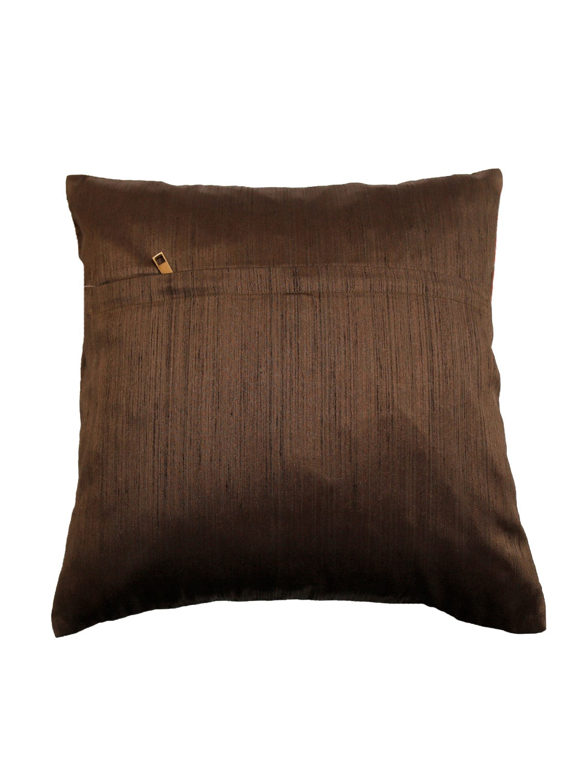 Plain dark brown reverse of the orange lotus leaf appliqué cushion cover