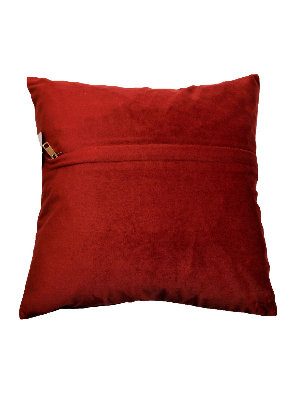 Plain red velvet reverse of the cream damask appliqué cushion cover