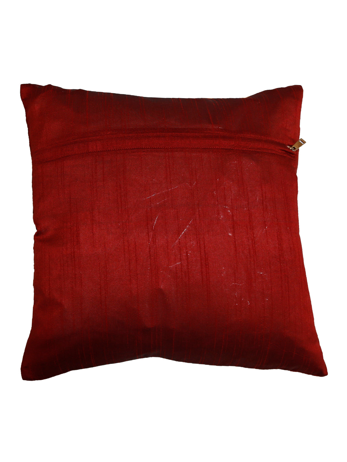 Plain red dupion silk reverse of the silver brocade cushion cover