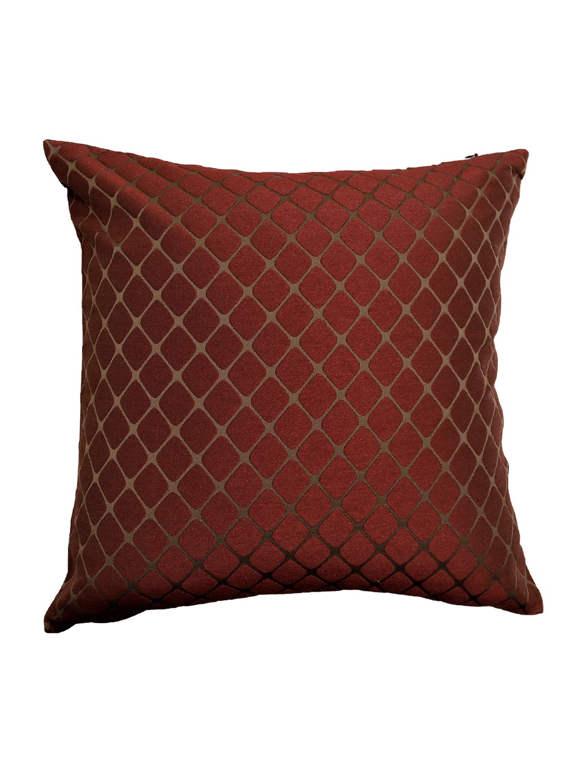Rust reverse side of the same cover, woven with a fine taupe diamond lattice