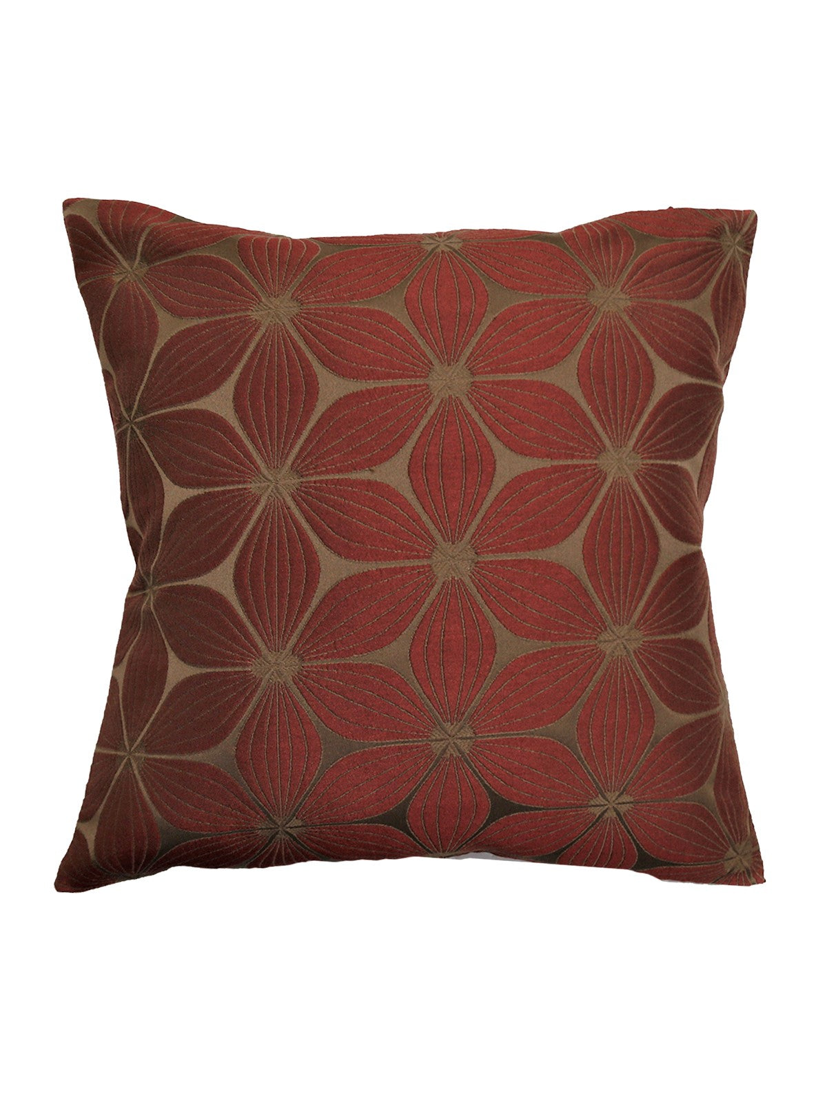Rust cushion cover printed with a gold six point star lattice