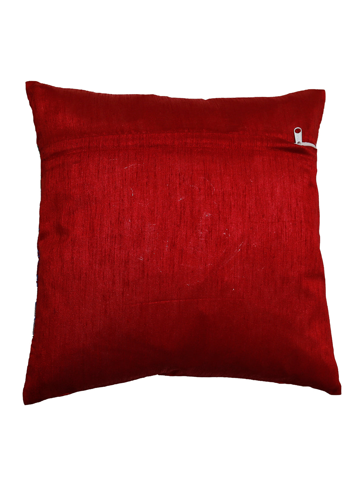 Plain red dupion silk reverse of the banarsi brocade cushion cover