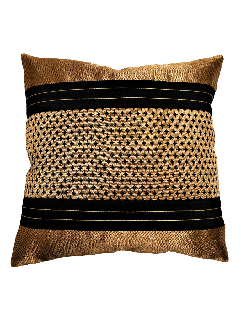 (Black/Gold)Brocade- Dupion Silk Cushion Cover - Jagdish Store Online Since 1965