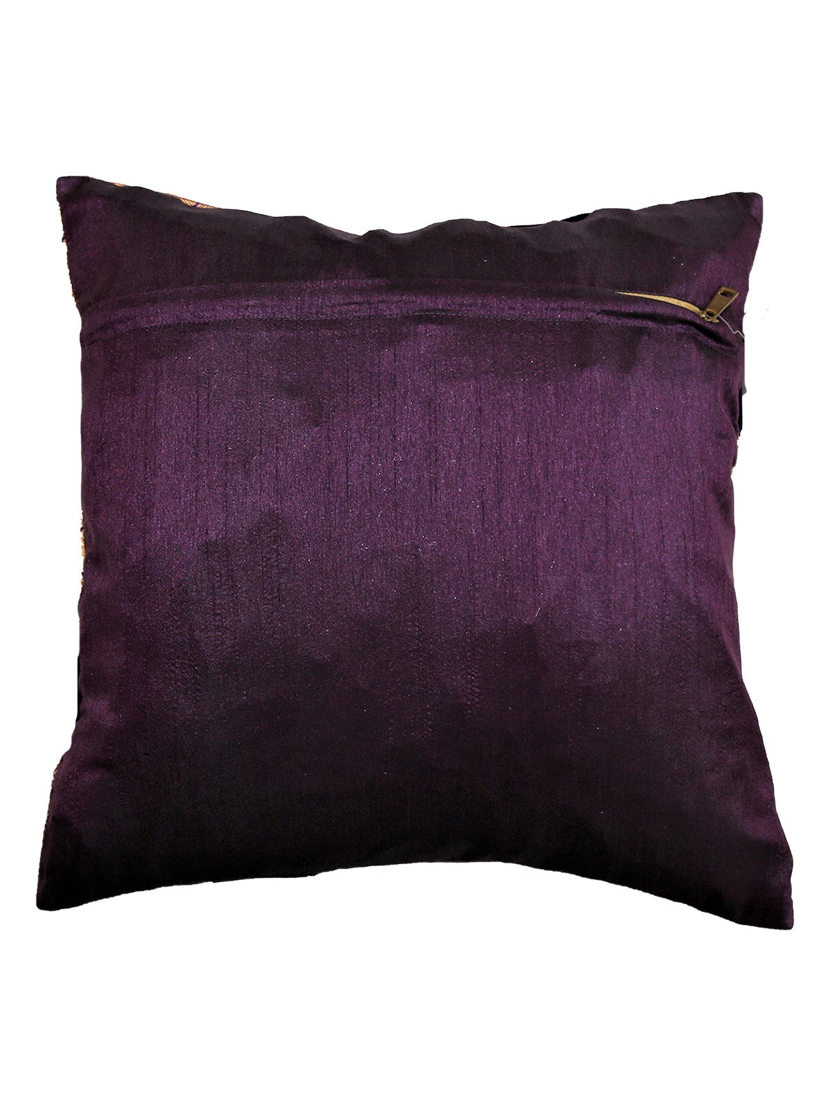Plain aubergine purple dupion silk reverse of the gold brocade cushion cover