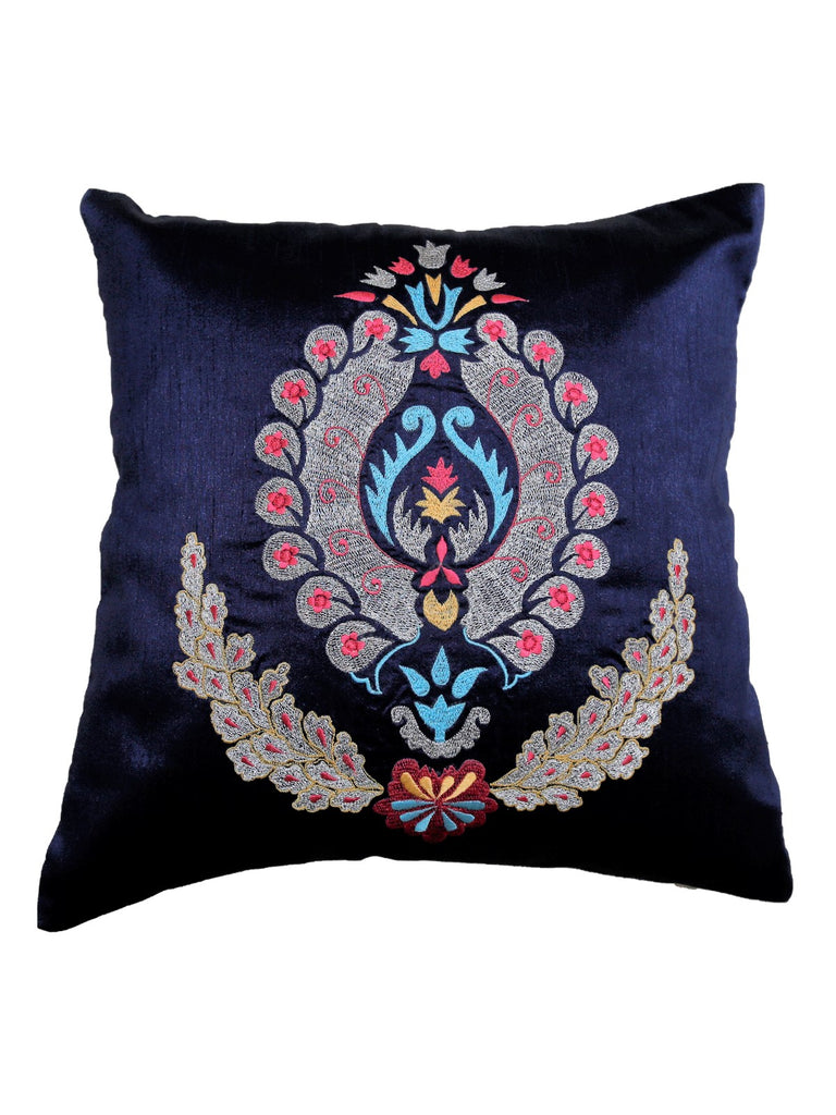 (N.Blue)Embroidery- Polyester Cushion Cover - Jagdish Store Online Since 1965