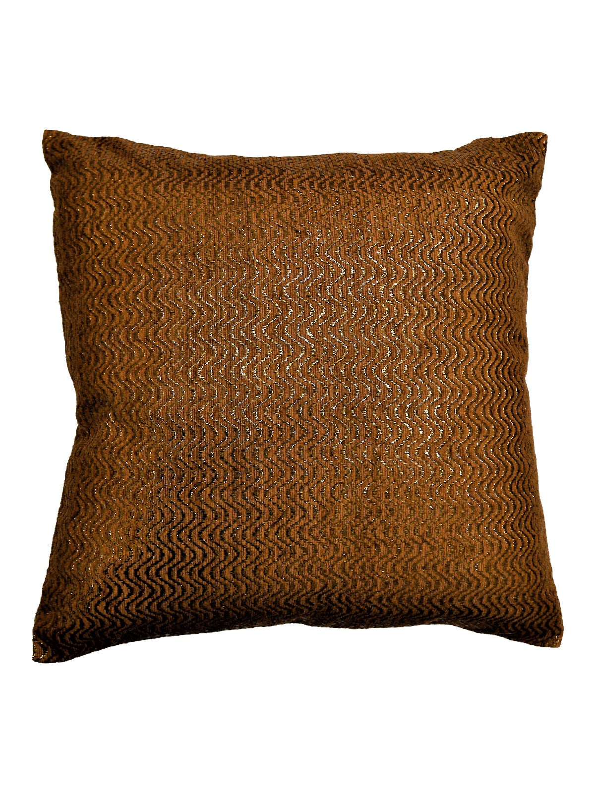 Copper-brown cushion cover with a gold lurex wavy chevron weave