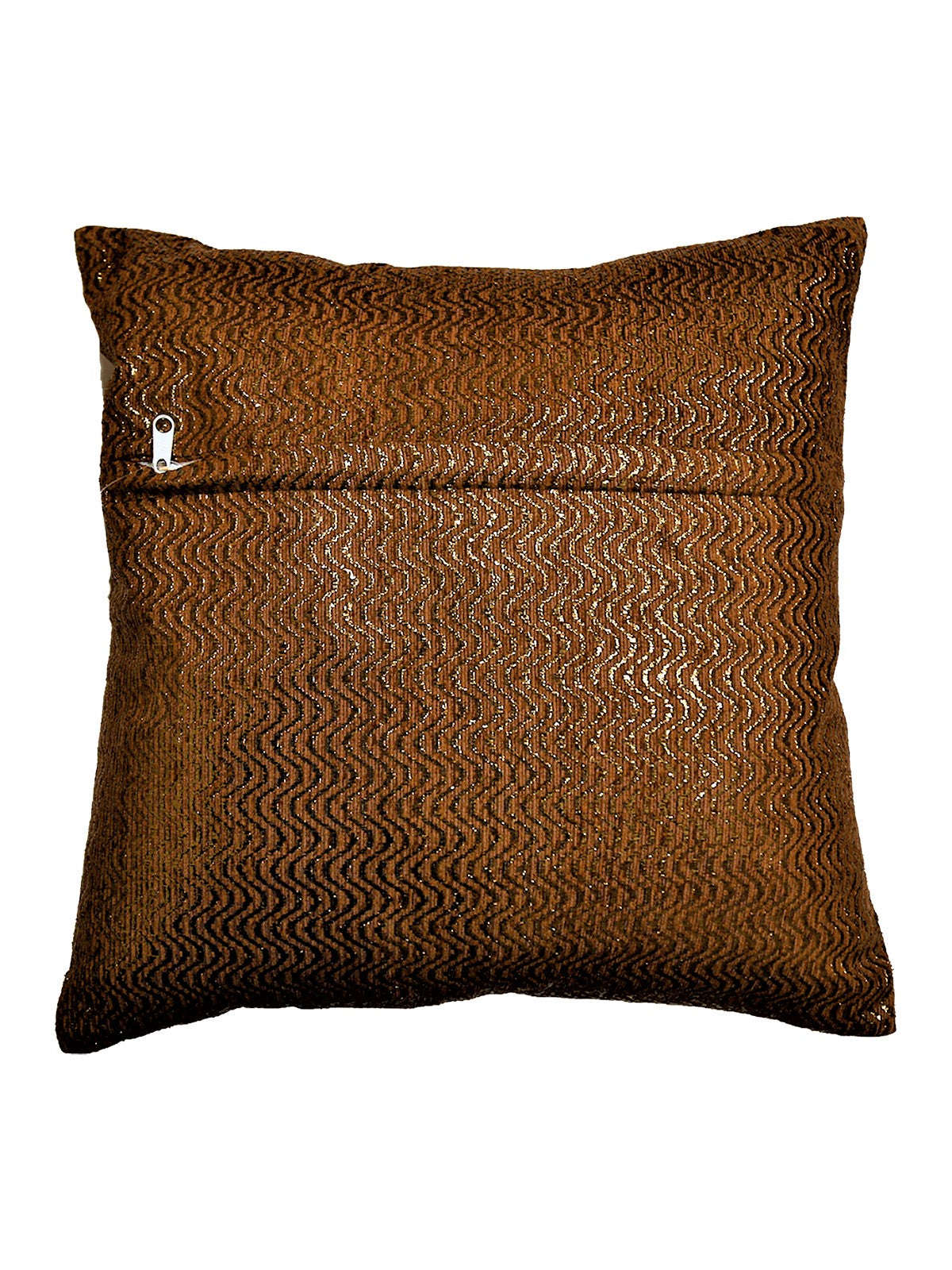 Same copper-gold wavy weave on the reverse, concealed zip