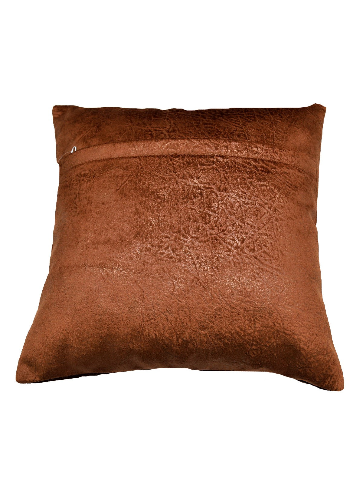 Plain rust-brown reverse with the same crackled sheen, concealed zip