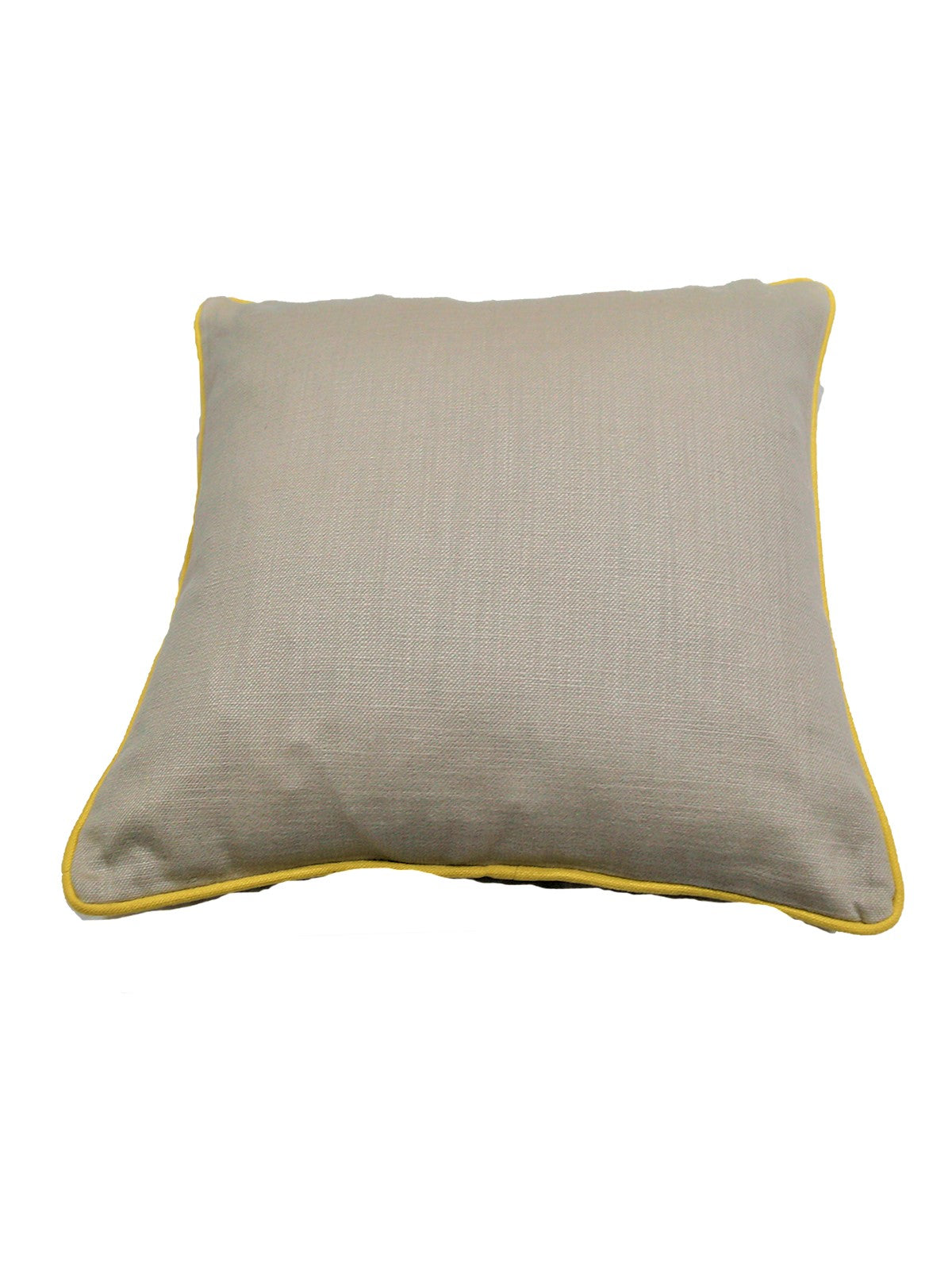 Grey cotton cushion cover with a contrast yellow piped edge