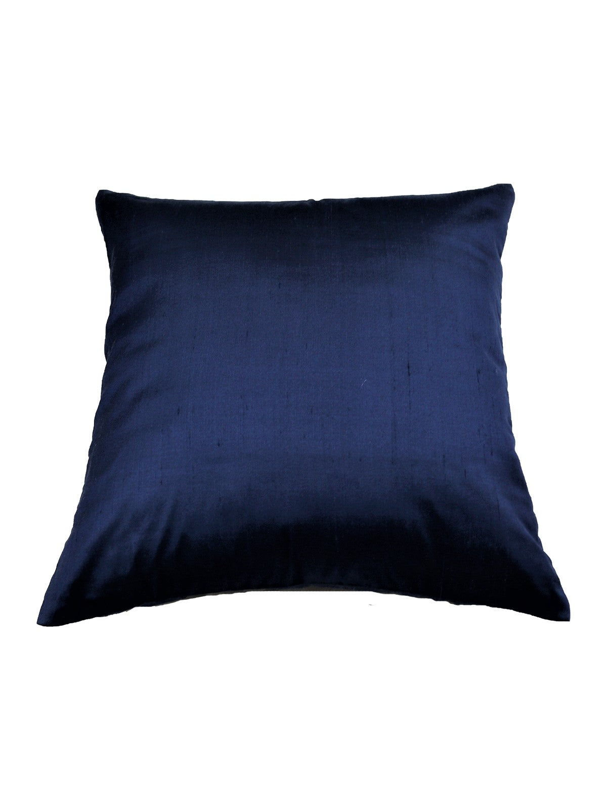 Navy blue cushion cover in plain slubbed polysilk