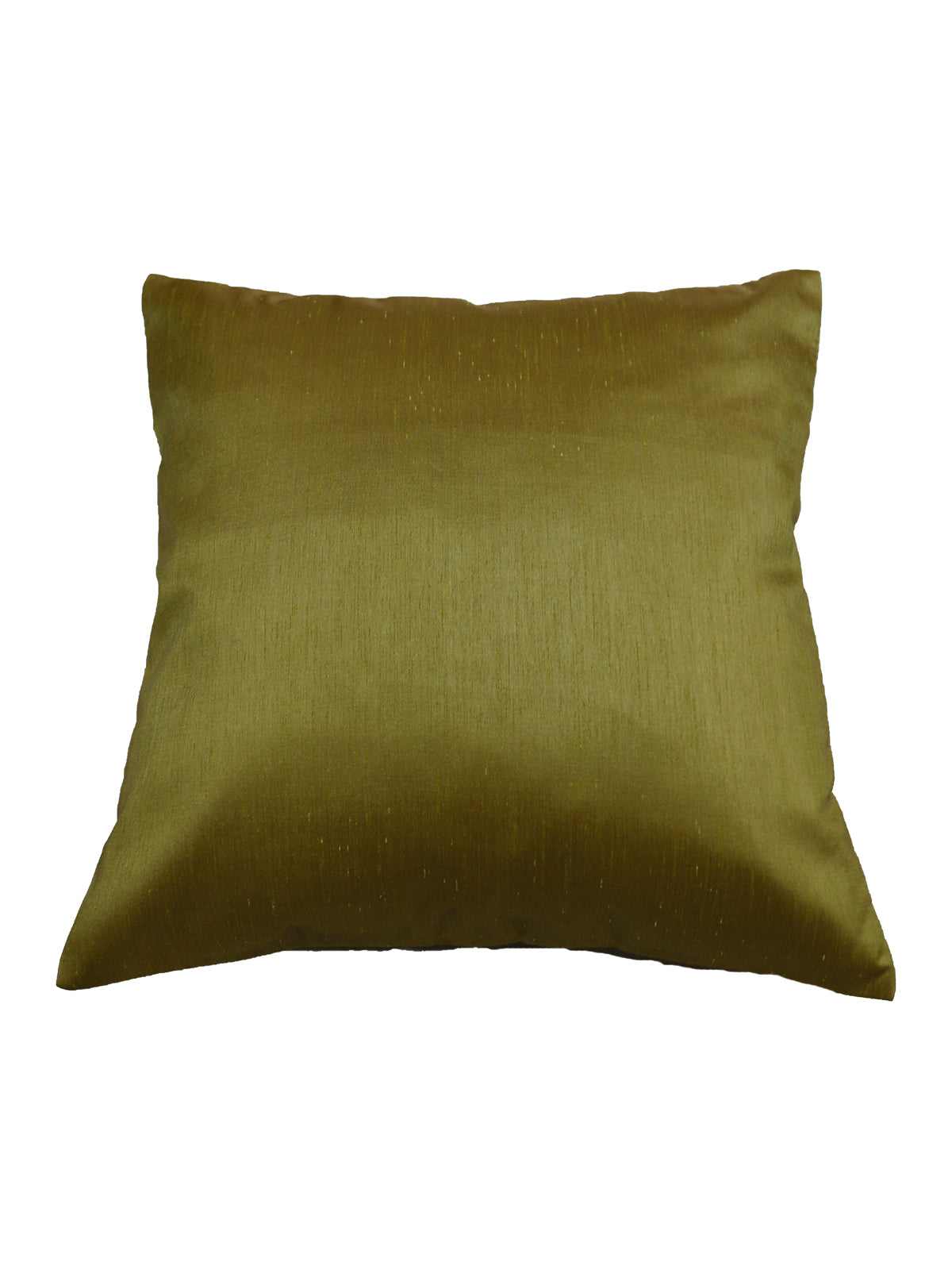 Olive green cushion cover in plain shot polyester with a soft sheen
