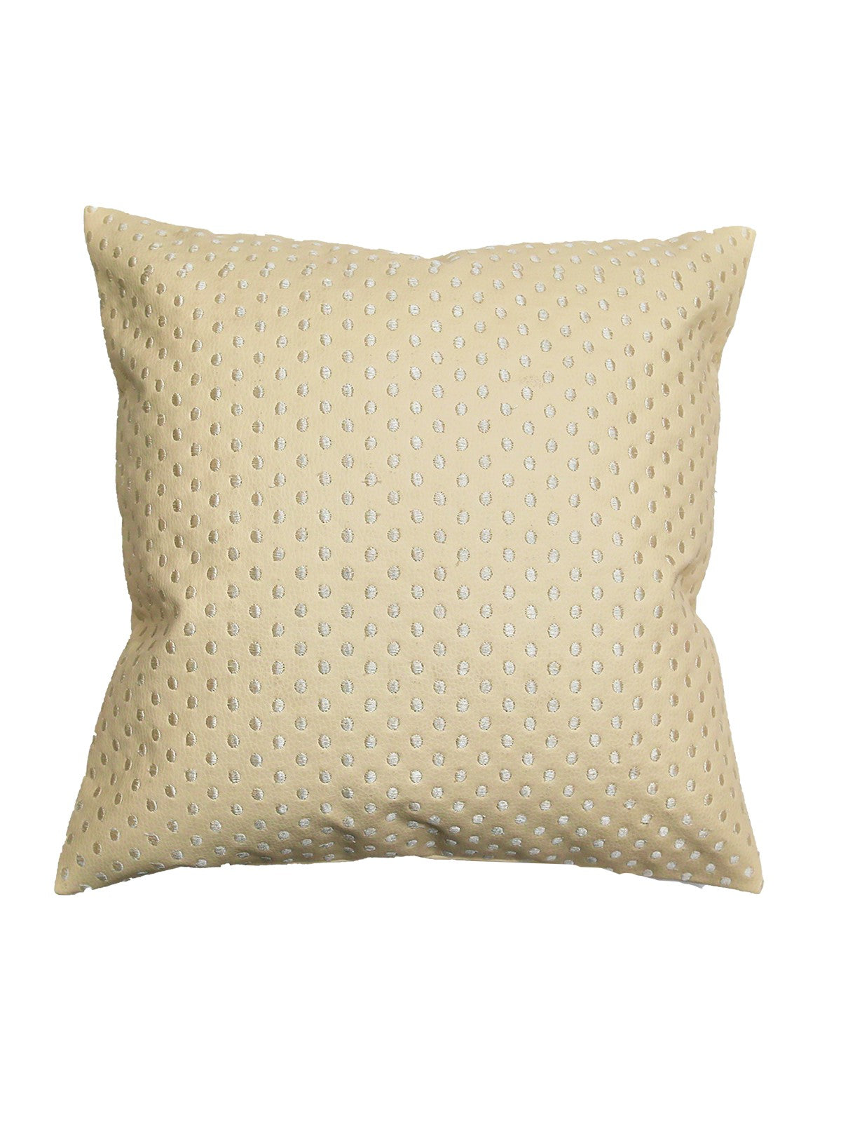 Cream textured faux leather cushion cover with an embossed dot pattern