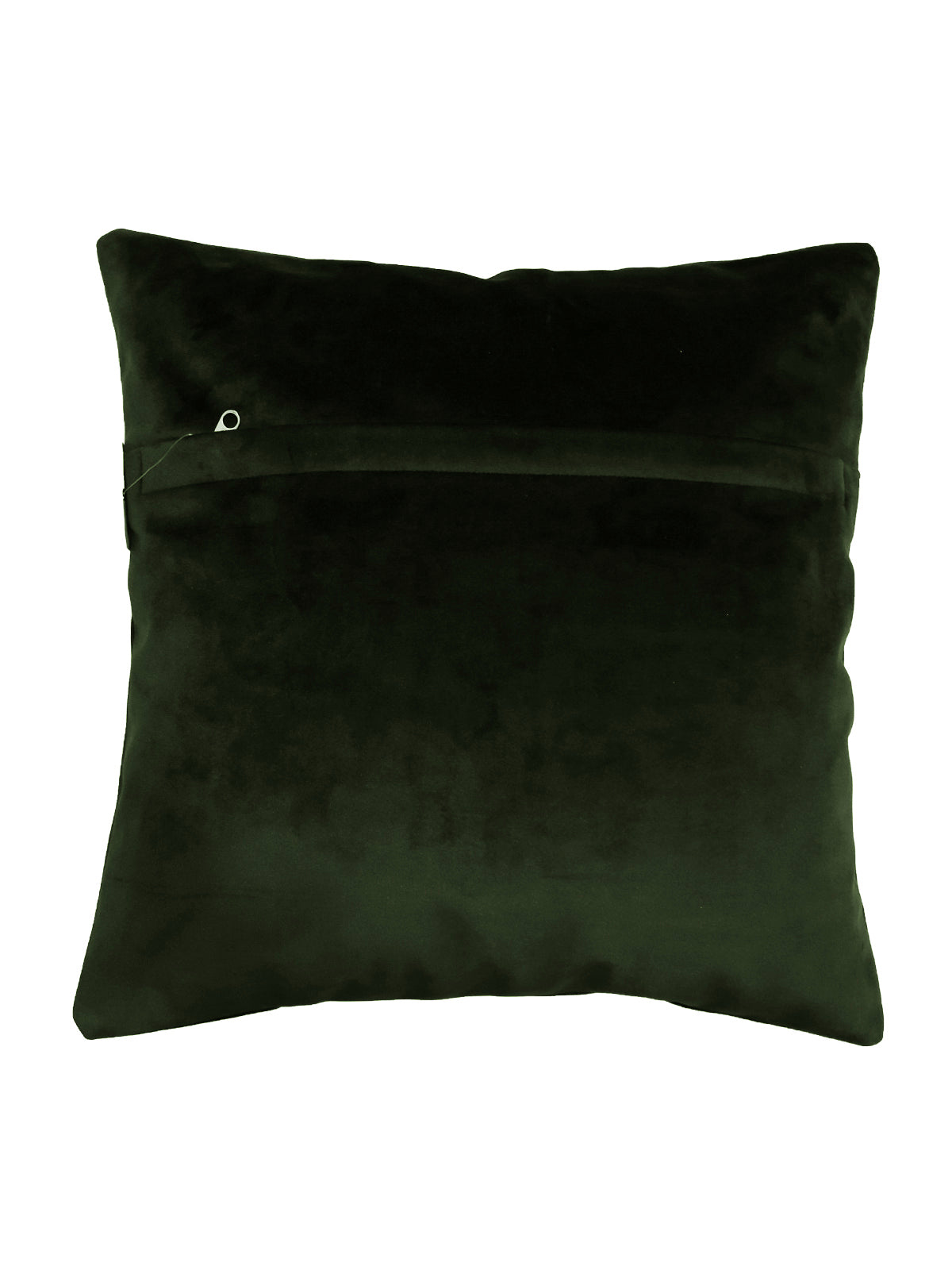 Plain dark forest-green velvet reverse with concealed zip