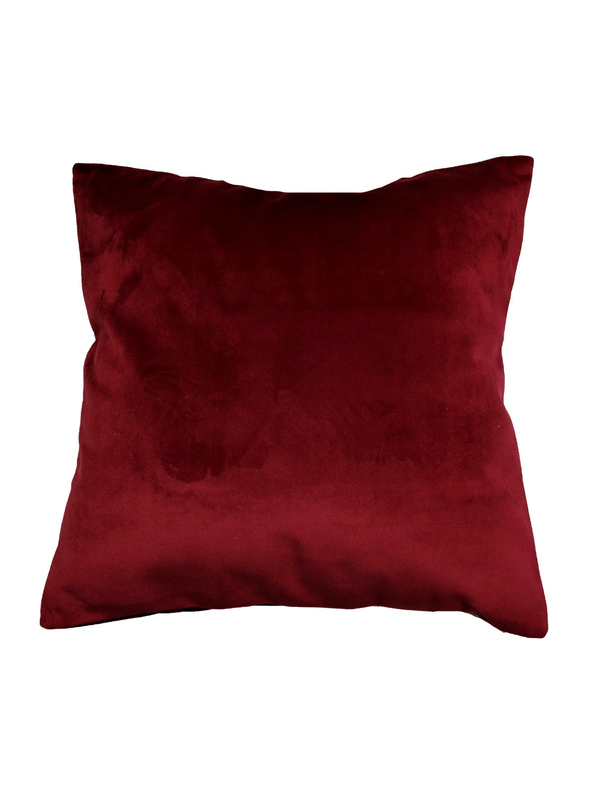 Deep wine-red plain velvet cushion cover