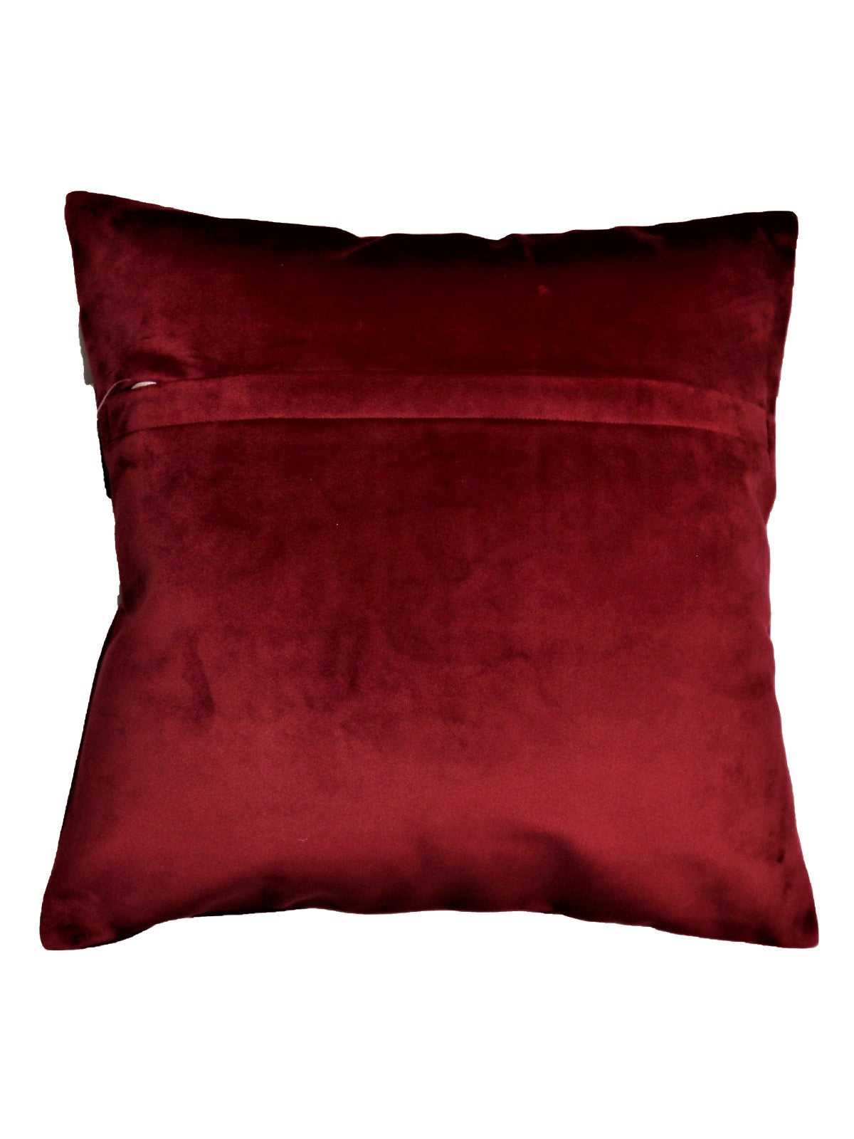 Plain deep wine-red velvet reverse with concealed zip