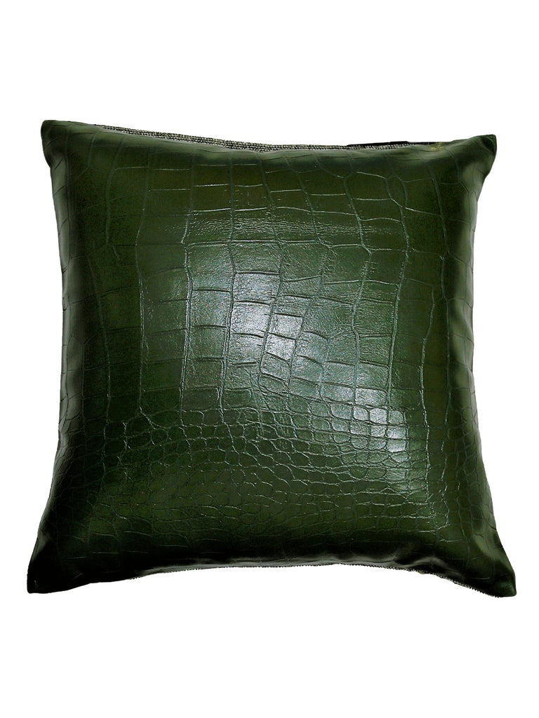 Reversible(Green)Snake printed-Cotton/Leather Cushion Cover - Jagdish Store Online Since 1965