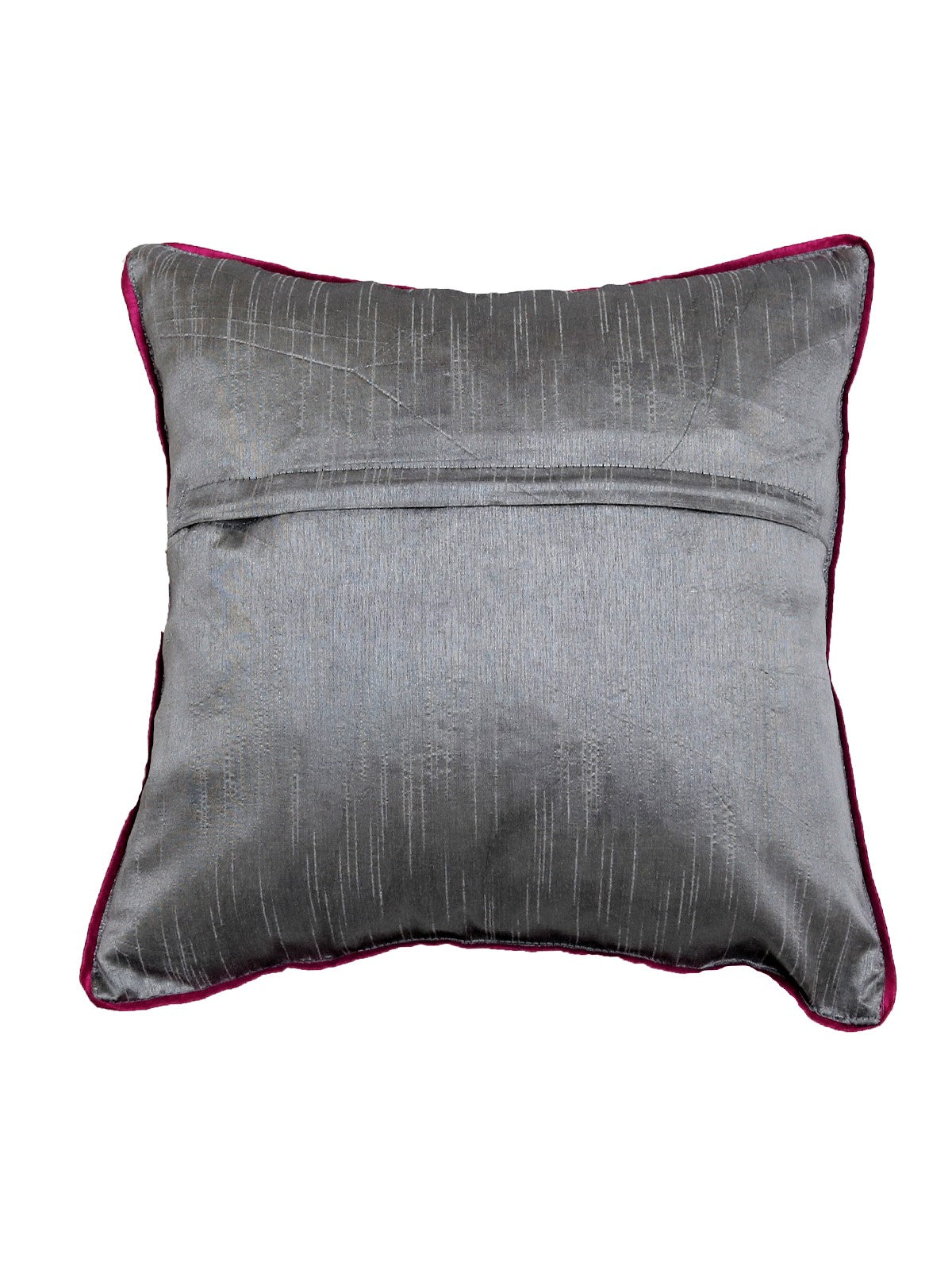Plain charcoal-grey reverse with magenta piping, concealed zip