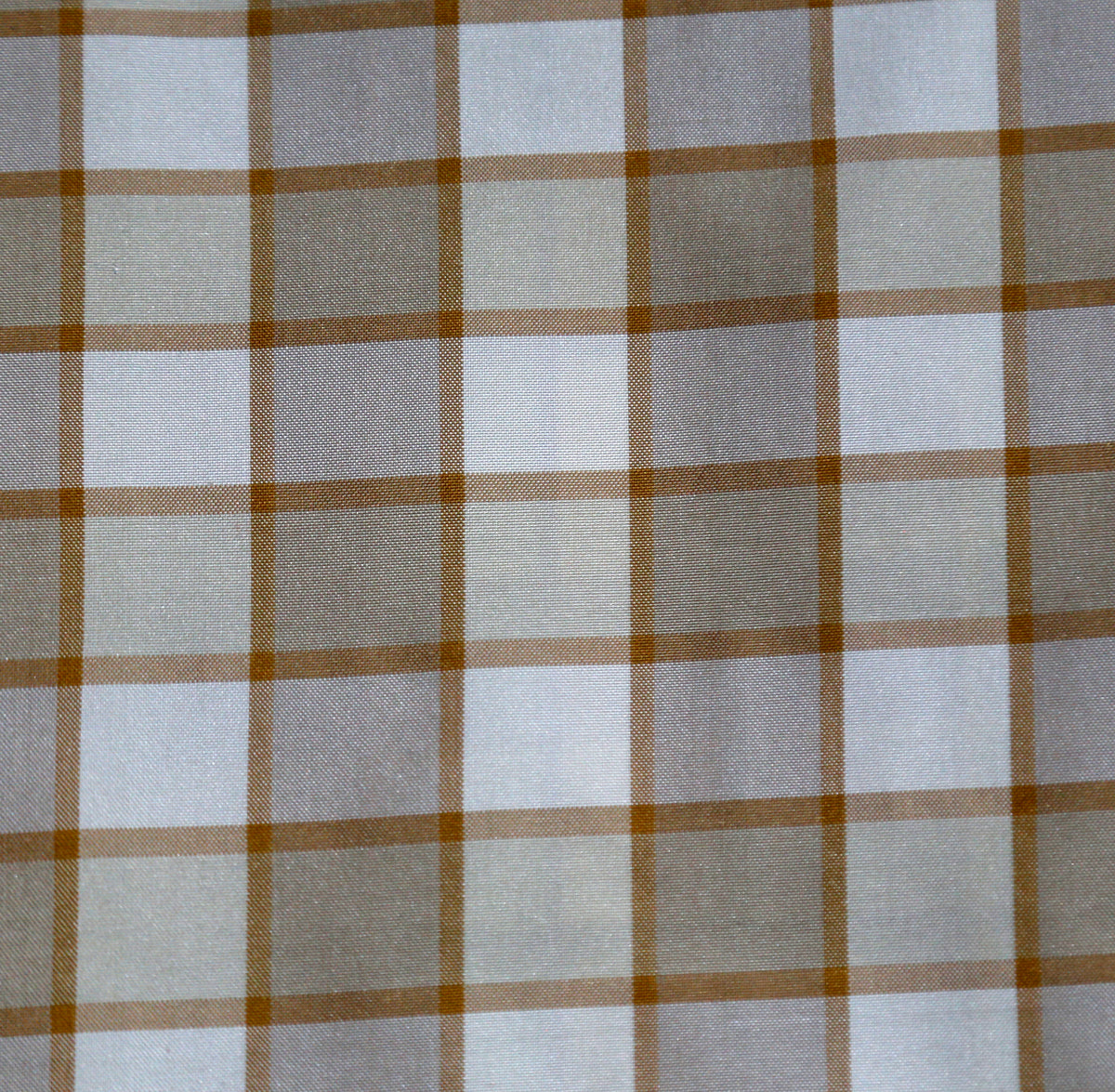 Beige and taupe windowpane check silk fabric with fine brown grid lines