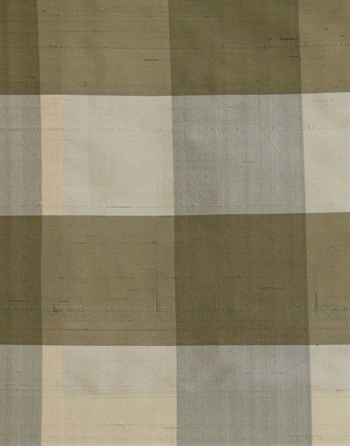 TFT dupion silk check fabric in olive-taupe and cream large buffalo-style blocks